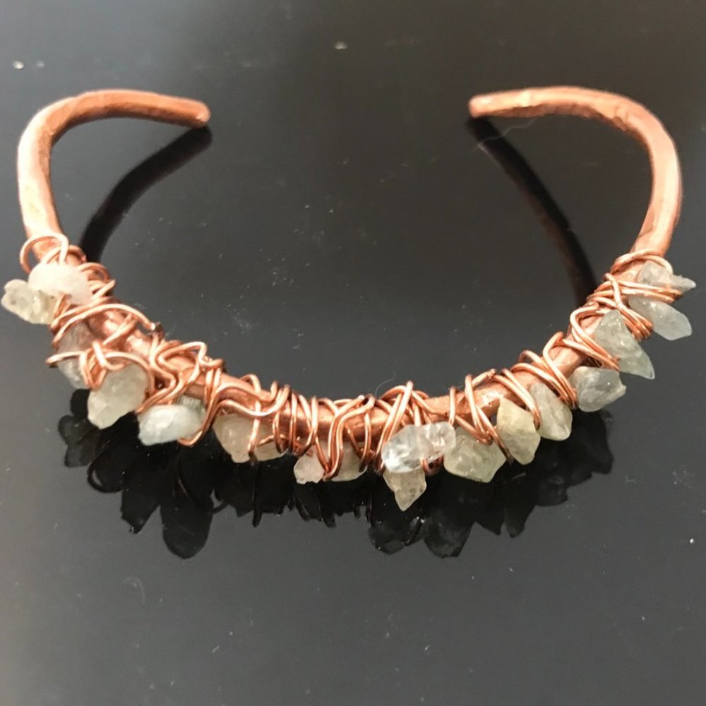 Genuine Aquamarine Gemstone Copper Cuff Bracelet